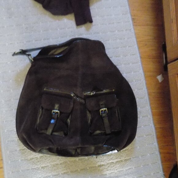 Cole Haan Brown Suede Handbag  purse foldover large - Picture 1 of 9